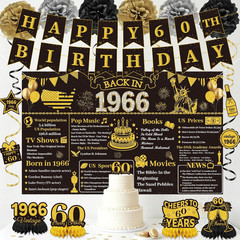 Black Gold 60Th Birthday Decorations – Back in 1966 Backdrop, Pre-Strung Banner,