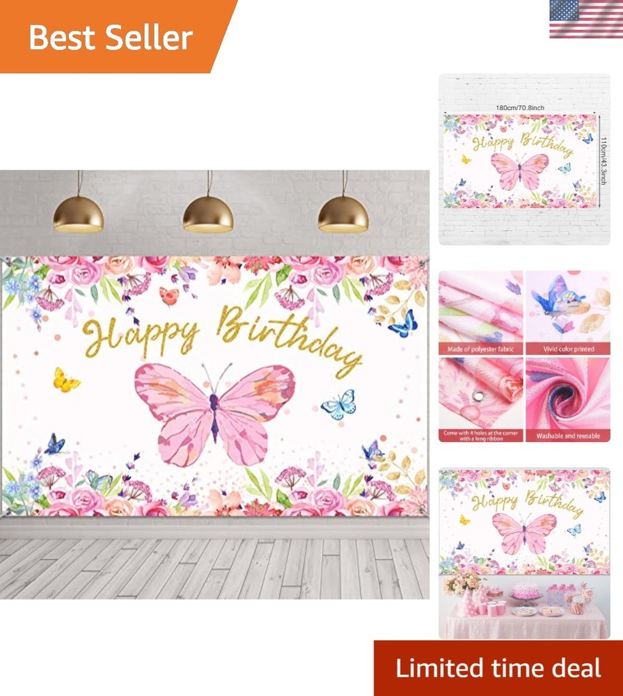 Durable Butterfly Backdrop for Birthdays – Lightweight & Easy to Hang, 6x4ft