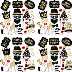 34pcs Black Photo Booth Props 30th 40th 50th Adult Birthday Fun Party Games Prop