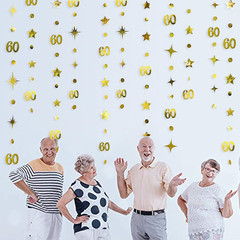 Gold 60Th Birthday Decorations Number 60 Circle Dot Twinkle Star Garland Metalli
