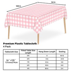 4 Pcs Pink Gingham Tablecloth 54 × 108 Inches Pink and White Checkered Tabl