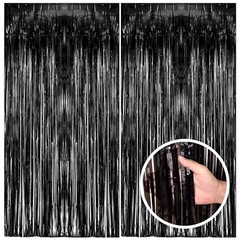 2 Pack Black Party Streamers Tinsel Backdrop for Halloween & Other Parties