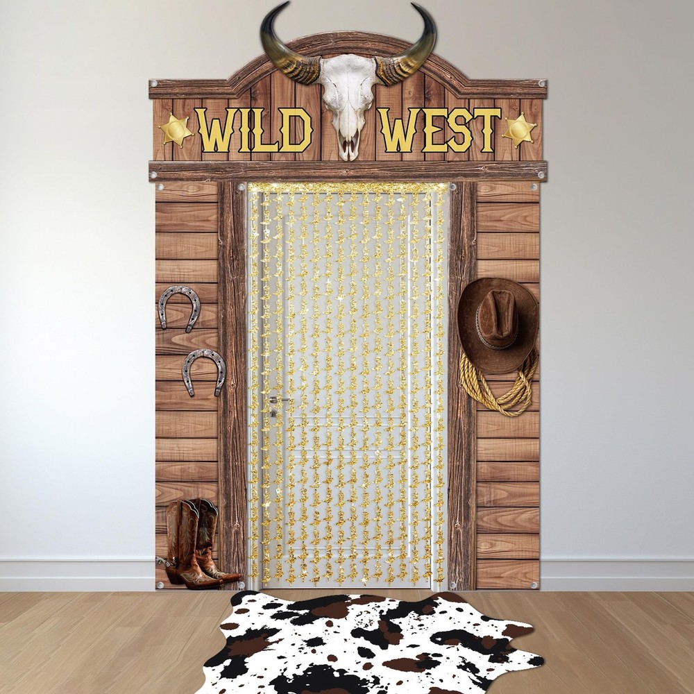5Pcs West Cowboy Party Decorations Western Themed Saloon Door Banner Cowhide …