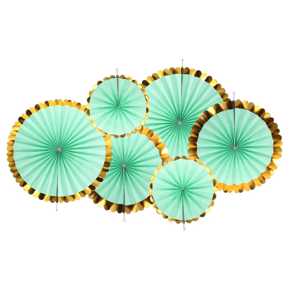 6pcs Hanging Paper Fans Set Paper Decoration for Party Birthday Green Foil Lace