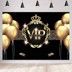 VIP Birthday Backdrop for Birthday Party Decorations Golden Balloon Black Gold