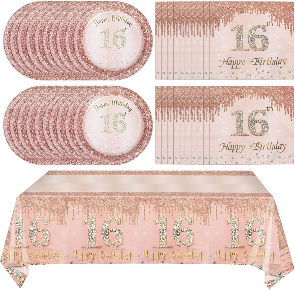 41Pcs 16th Birthday Party Decorations for Girls Rose Gold Birthday Supplies I…
