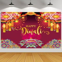 Happy Diwali Backdrop Banner Decorations, 59X35.5 Inch Indian Diwali Backdrop De