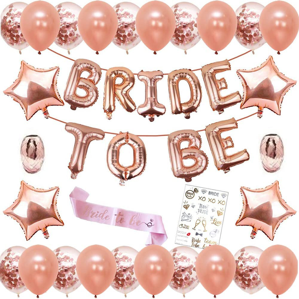 Bridal Shower Rose Gold Party Kit banner curtain balloon plate cup napkin straws