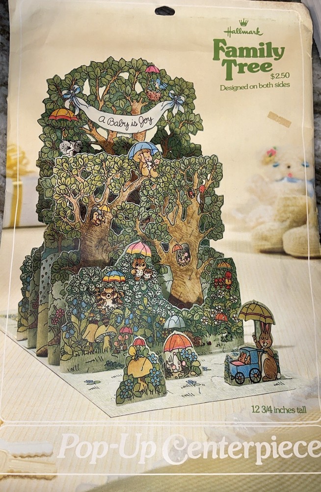VTG 1970S HALLMARK POPUP FOLD DOWN 3d CENTERPIECE Family Tree Baby ShowerRARE