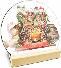 Christmas Fireplace Table Wooden Decor – Merry Christmas Crystal Ball Plaque Wit