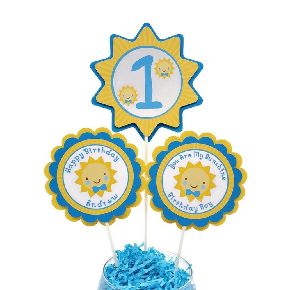 Sunshine 1st Birthday Centerpiece Sticks, Boy Party Decorations, Personalized