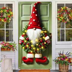 Christmas Gnome Door Banner for Holiday Front Porch Decor Santa Elf Wreath Hangi