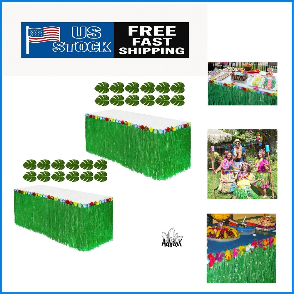 Transform Your Party with 2 Hibiscus Green 9ft Disposable Luau Table Skirts