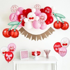 Cherry Balloons, Red Pink White Confetti Latex Balloons with Cherry Foil Ball…