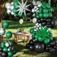Black and Green Silver Balloon Arch Kit with Explosion Star Balloons, 105pcs …
