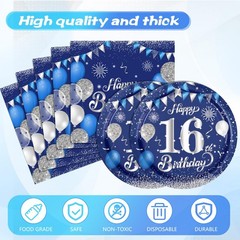 41PCS 16th Birthday Decorations for Boys Navy Blue Silver 16 16 Years Old