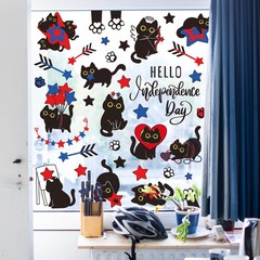 Patriotic Window Clings Double Sided Red Blue Star Black Cat Glass Decal Sticker