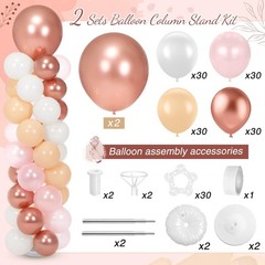 2 Sets 163 Pcs Pink Metallic Rose Gold Balloons Column Stand Kit Bridal Party…