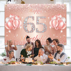 Happy 65Th Birthday Banner Backdrop – 65 Birthday Party Decorations Supplies for