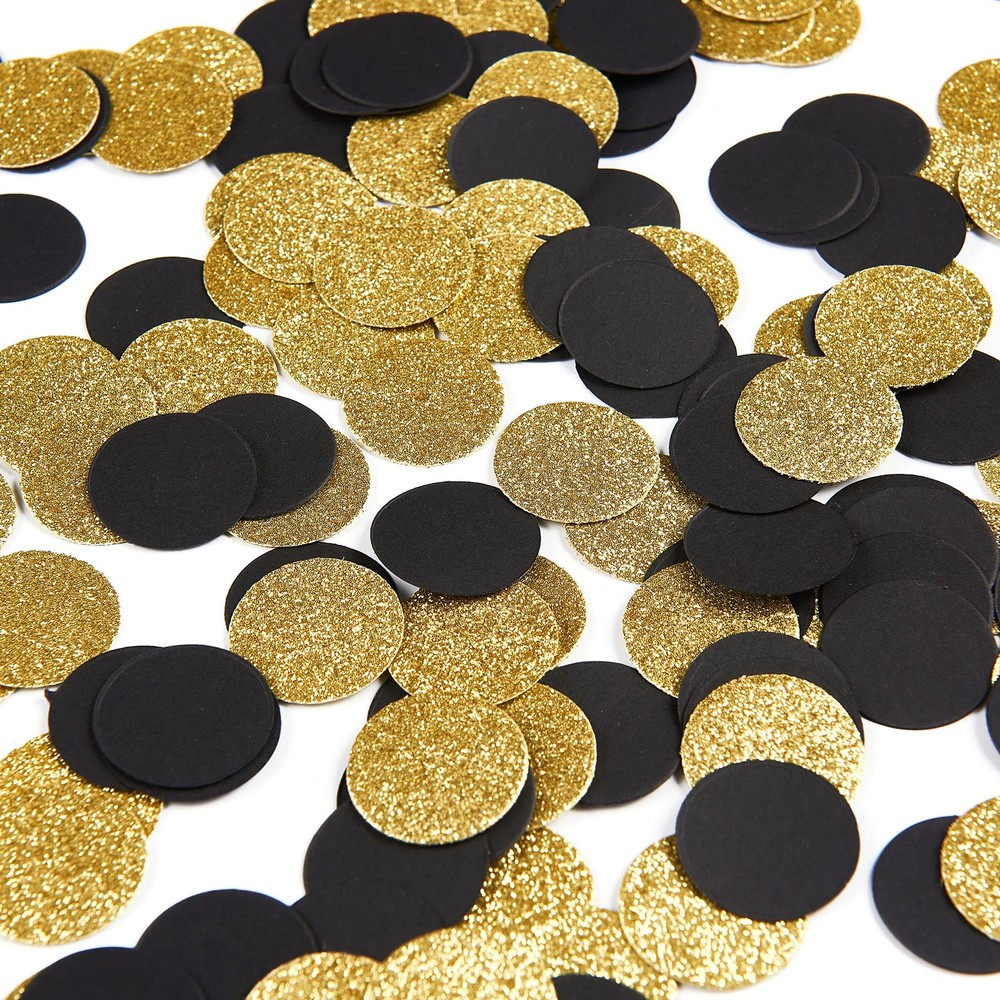 300 PCS 1 Inch Black Gold Paper Circle Dots Glitter Party Table Confetti