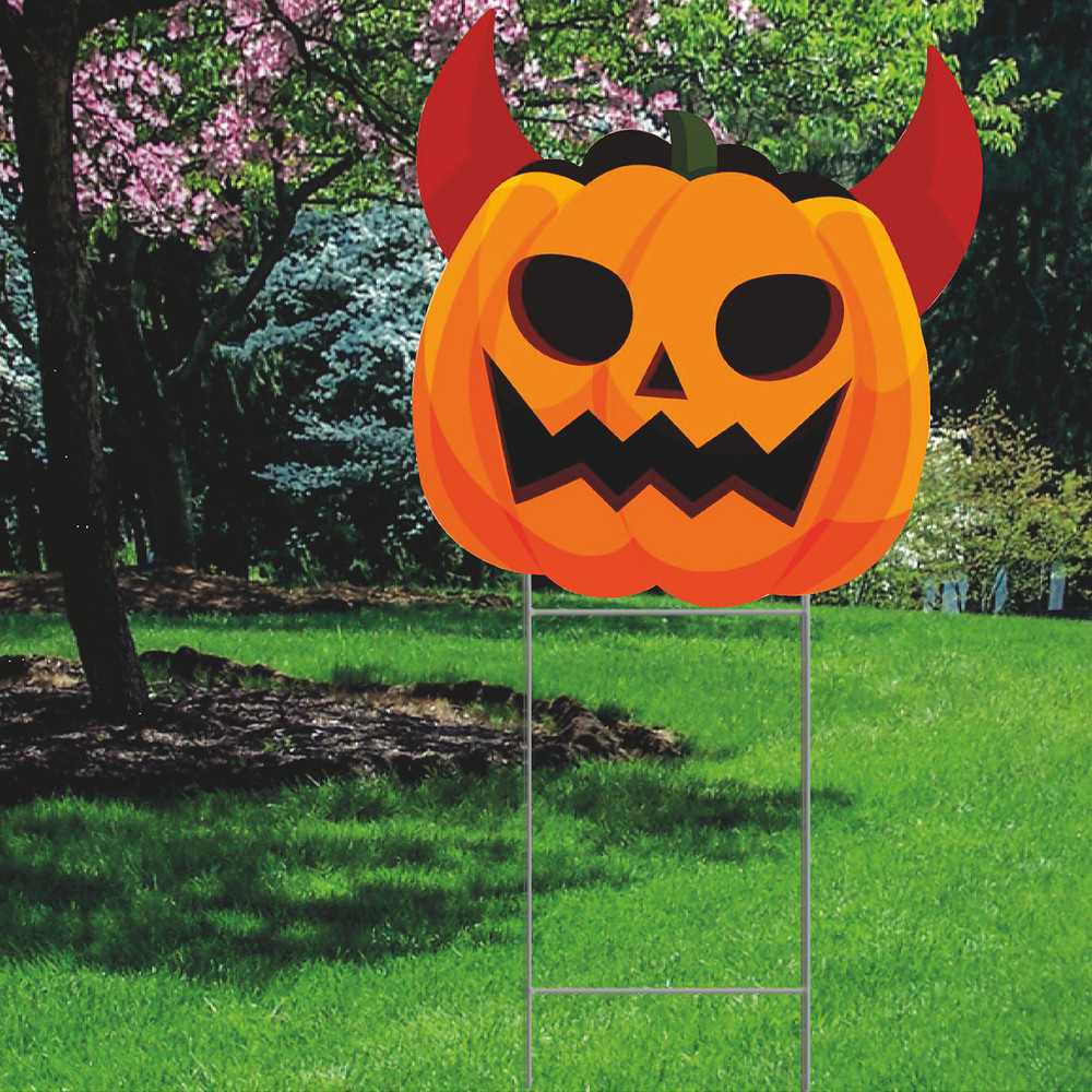 YS3044 Devil Horn Halloween Pumpkin Plastic Outdoor Yard Sign Decoration Cutout