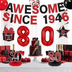 Red Black 80th Birthday Decorations with 32 Inch Number 80 80th Birthday (1946)