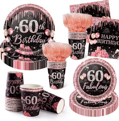 250PCS 60Th Birthday Party Decorations for 50 Guests Black and Rose Gold Party S