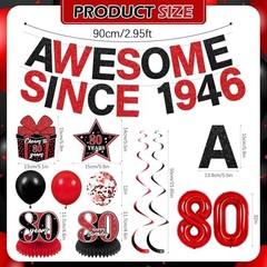 Red Black 80th Birthday Decorations with 32 Inch Number 80 80th Birthday (1946)
