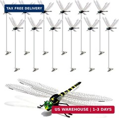 12 Pack 3D Dragonfly Clips, Fake Dragonflies with Stakes, Realistic Plastic Drag