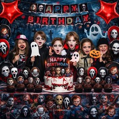 Horror Birthday Party Decorations – 50 Pcs Halloween Theme Kit with Banner, B…