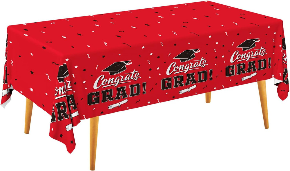 Red 3Pcs 54×108″ Class of 2026 Graduation Tablecloth Congrats Grad Party Decor