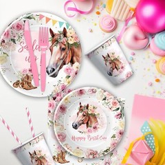 Cowgirl Party Decorations Tableware – Horse Theme Saddle Up Western Party Sup…
