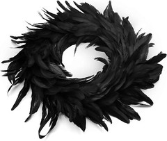 Natural Feathers Wreath 13.75″ In Black For Halloween Decorations, Spooky Scen