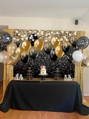 Black Gold Balloon Backdrop for Birthday, Wedding, Prom – 8x6FT Glitter Bokeh De