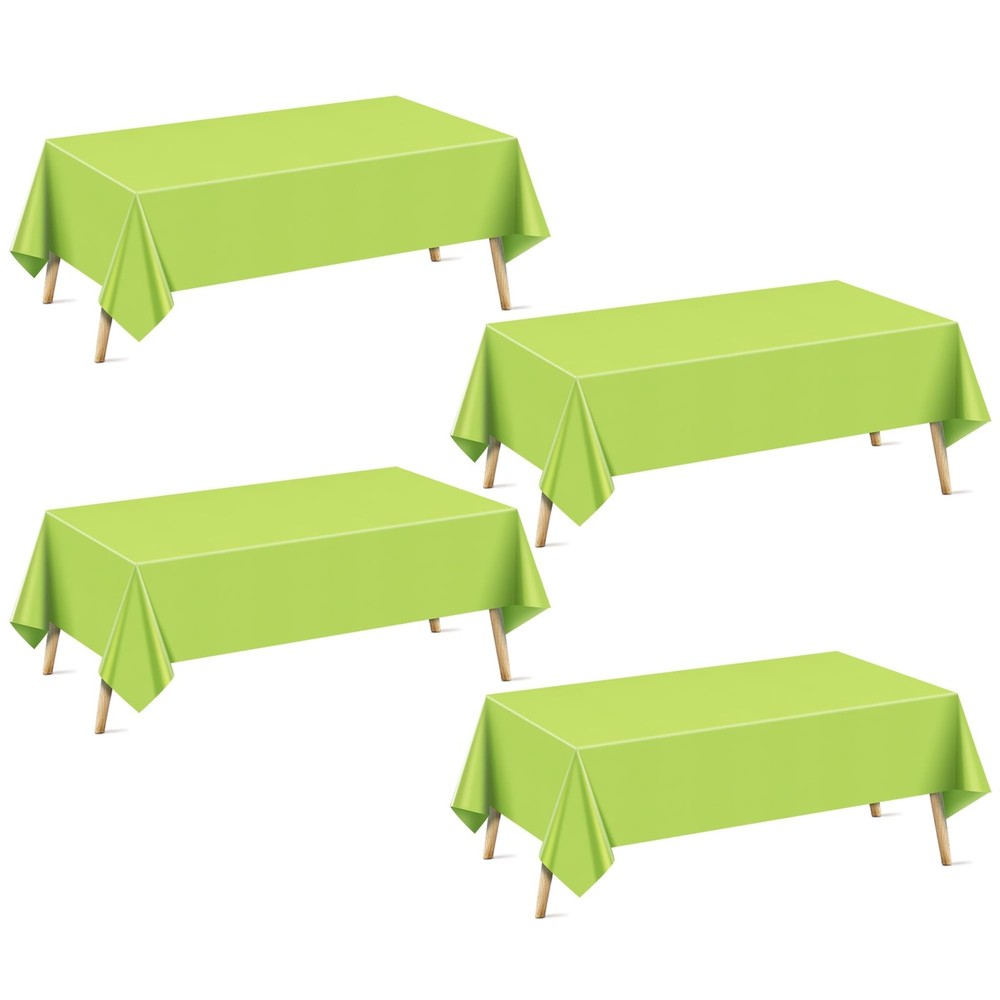 4 Pieces Lime Green Plastic Tablecloth, 54×72“ Solid Color Waterproof & Sp