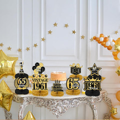 65th Birthday Decorations for Men – 9PCS Vintage 65th Birthday Honeycomb Centerp