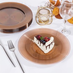 FLOWERCAT 100PCS Clear Brown Plastic Plates – Heavy Duty Plastic Plates Dispo…