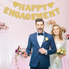 Adecortallk Glitter Happy Engagement Banner Engagement Party Decorations Engaged