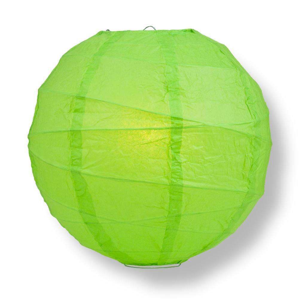 12″ Grass Green Round Paper Lantern, Crisscross Ribbing, Hanging Decoration