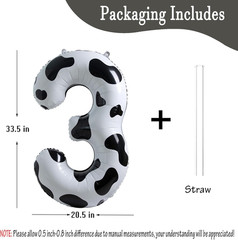 Cow Print Balloon Birthday Decorations Supplies,40 Inch Number 3 Balloon | Cowgi
