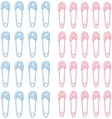 Mini Plastic Safety Pin Girl Baby Shower Table 1.5 inches, 36 Pink + 36 Blue