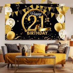 Anniversary Backdrop lbs Extra Large Black Gold Fabric Sign Birthday Party Decor
