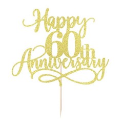 Gold Glitter Happy 60th Anniversary Cake Toppers – Wedding Anniversary Party,…