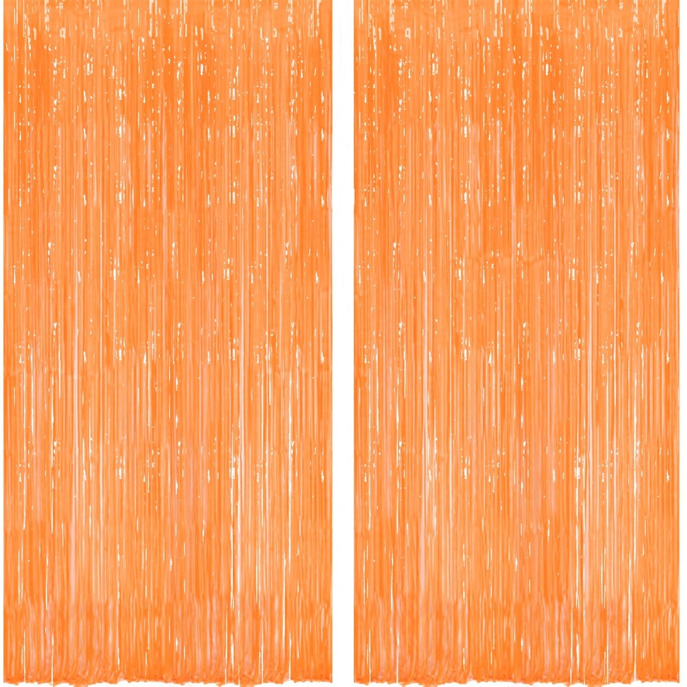 2 PCS Orange Fringe Backdrop Party Streamers Tinsel Curtain 3.3×8.2 Ft