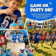 6 7 Birthday Decorations Set, I Was 6 Now I’M 7 Banner 12 Cupcake Toppers &16 Ba