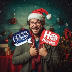 Christmas Photo Booth Props 41-pc Kit 8×10-Inch Sign Holiday Photobooth Prop