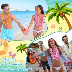 60 Pcs Hawaiian Leis Party Decorations – Luau Theme Glasses, Flower Clips & Wris