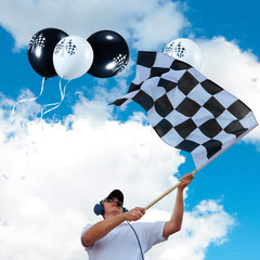 50 Pieces Race Car Balloons Checkered Flag Latex Balloons with 8 Rolls Plastic R