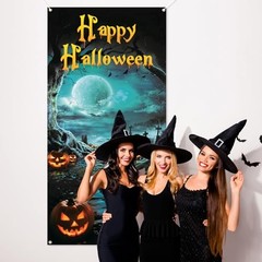 Large Halloween Door Cover Decorations 6×2.9 Ft Scary Horror Pumpkins Moon