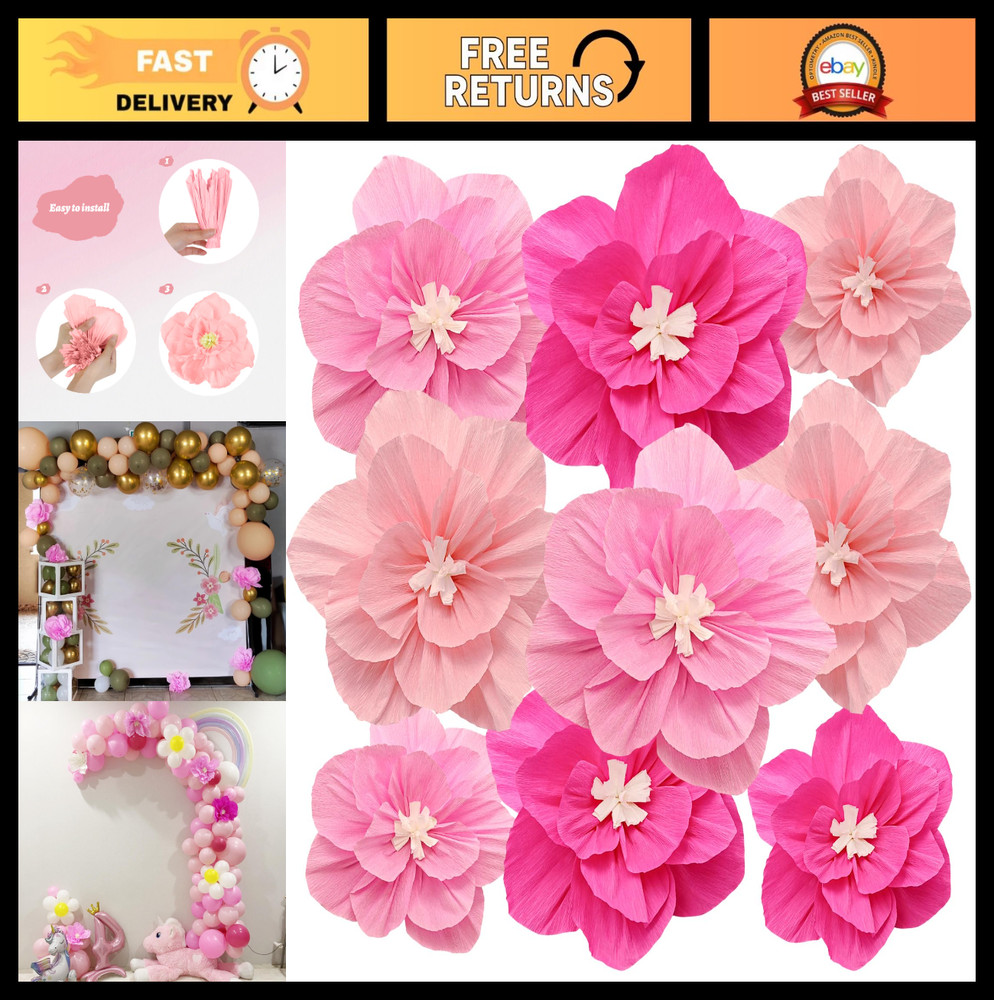 9 Pcs Tissue Paper Flowers – Crepe Paper Floral Decor for Baby Shower, Wedding,